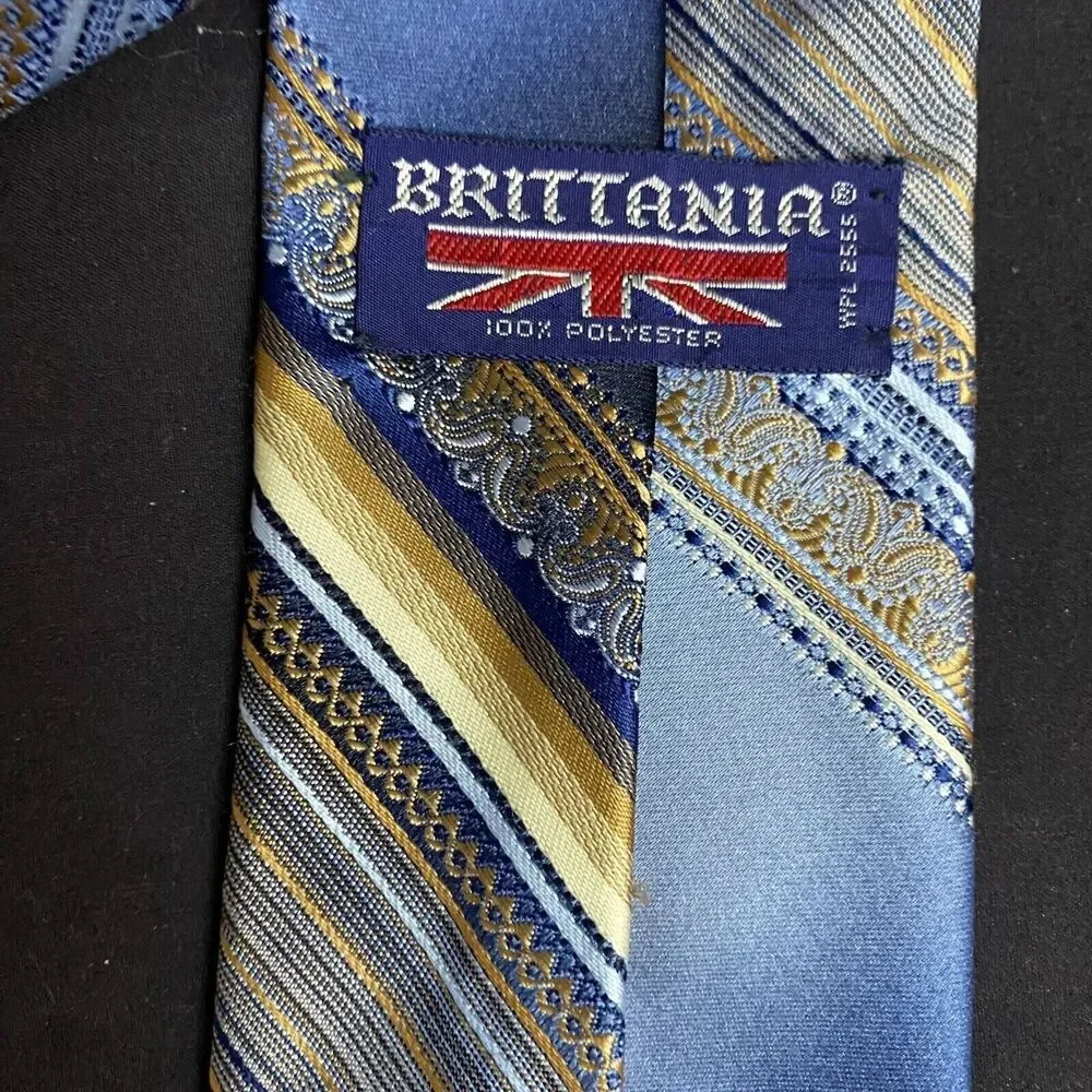 #6875 Brittania Polyester Shades Blue Brown Mens Fancy Necktie, Tie 3.5 in wide